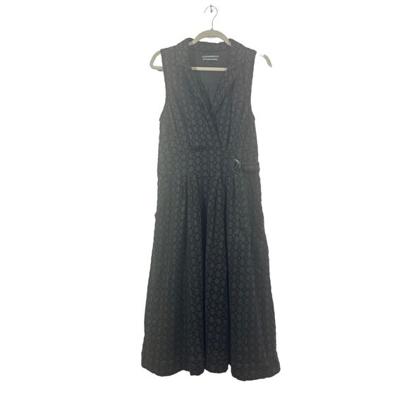 by ANTHROPOLOGIE Midi Dress Women US 12 Brown Charcoal CollaredSleeveless Eyelet - Picture 1 of 15